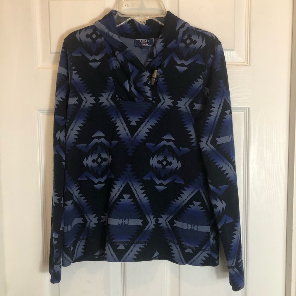 Chaps Denim Petite Pullover Aztec Button Accent Top. Size L/P
